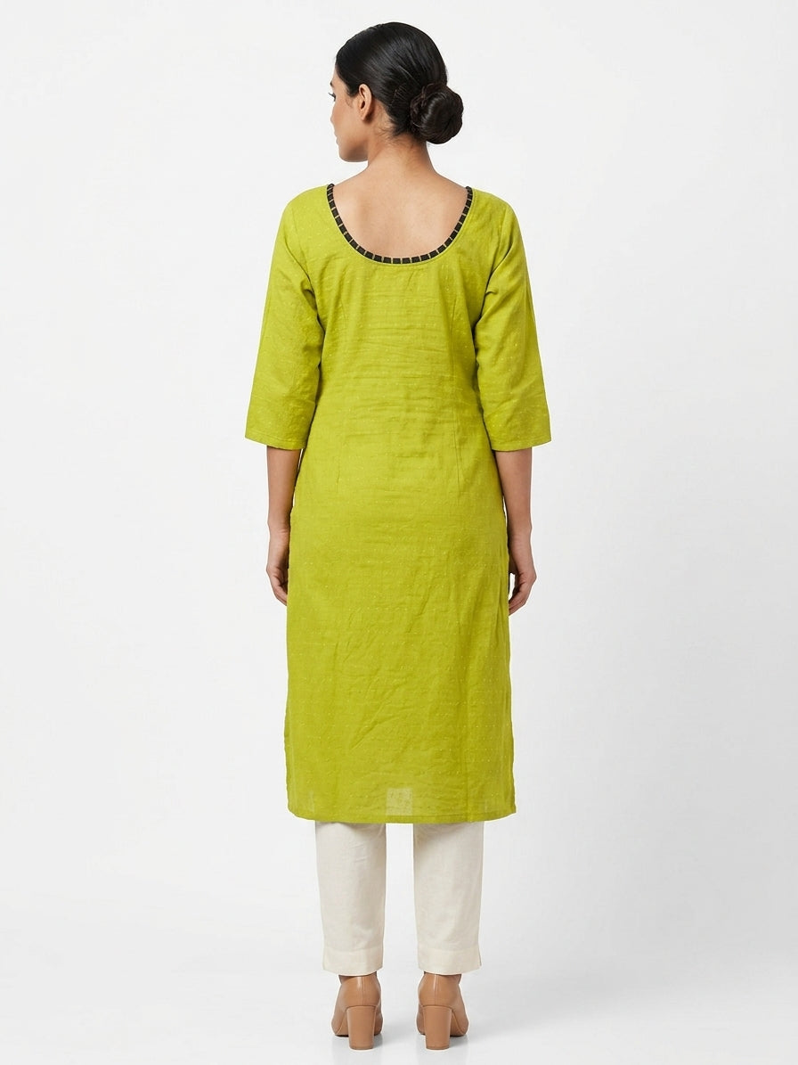 Women's Green Embellished Straight Kurti