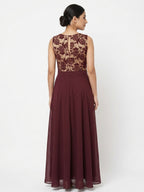Women's Floral Printed Maroon Flared Dress