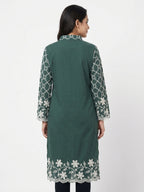 Dark Green Embroidered Cotton Kurti