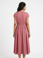 Mauve Solid A-Line Button-Down Dress