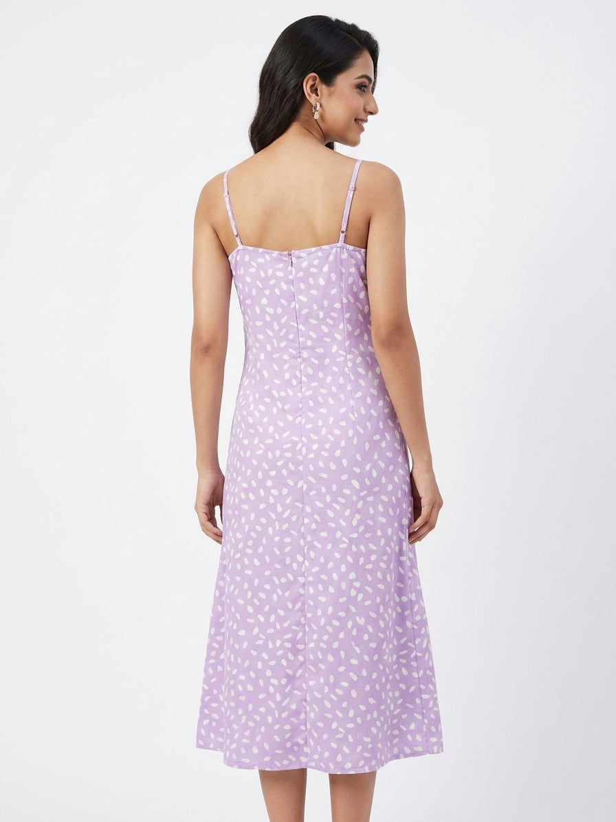 Women's Light Purple Printed A-line Midi Dress
