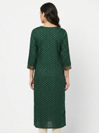 Women's Dark Green Printed Embellished Kurti