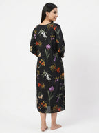 Women's Black Floral Printed Rayon Kurti