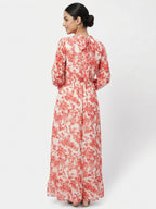 Red & White Floral Printed Maxi Dress