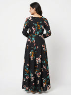 Women's Black Floral Printed Regular Fit Maxi Dress