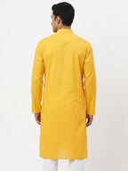 Men's Yellow Solid Regular Fit Kurta