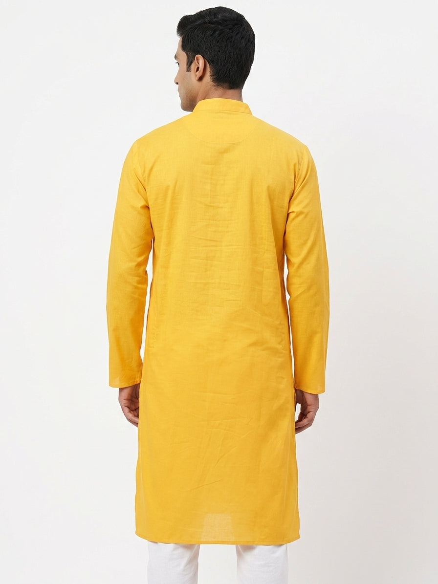Men's Yellow Solid Regular Fit Kurta