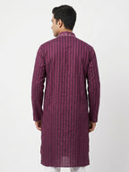Maroon Striped Embellished Kurta