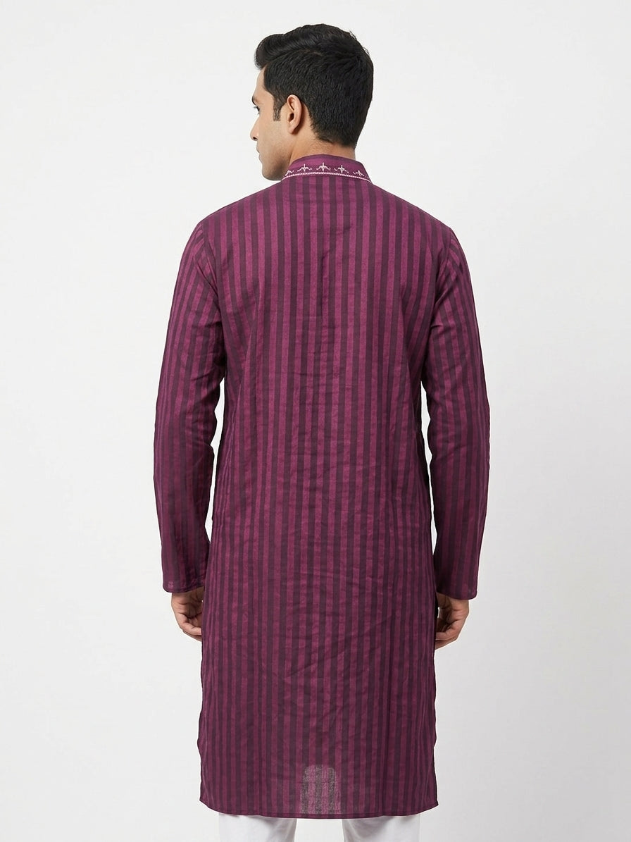Maroon Striped Embellished Kurta