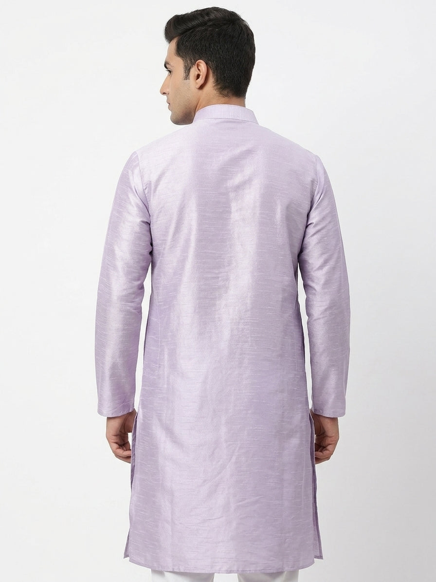 Men's Light Purple Solid Kurta with Embellished Buttons