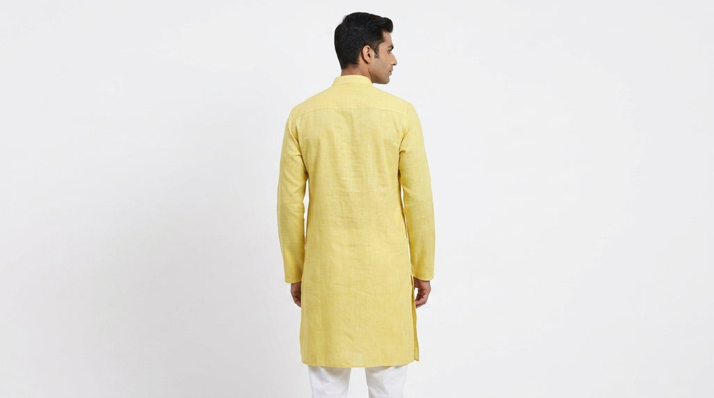 Lemon Solid Linen Regular Fit Kurta