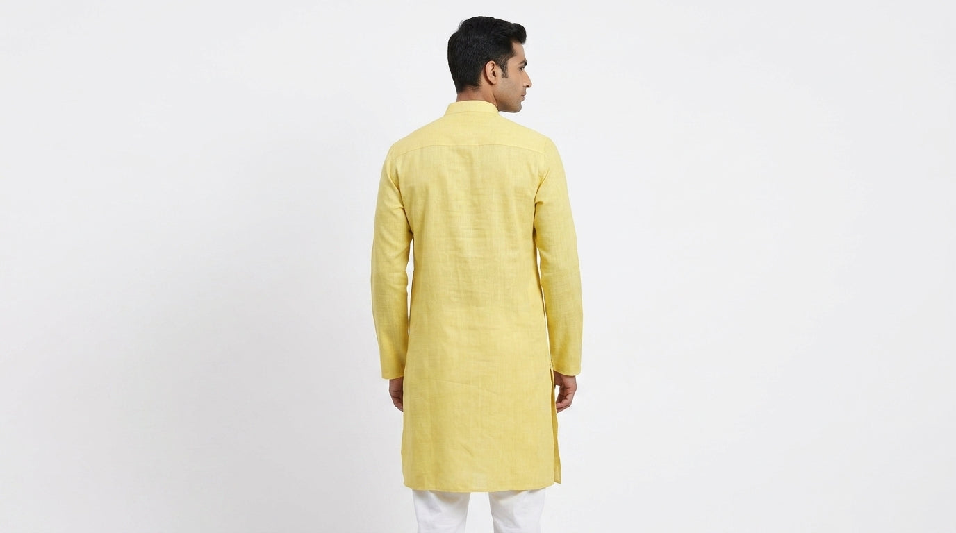 Lemon Solid Linen Regular Fit Kurta