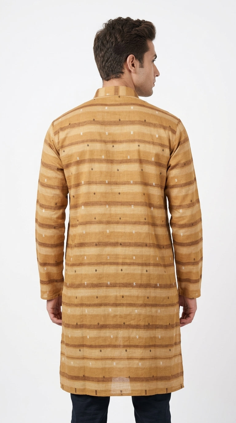 Men's Camel Striped Regular Fit Kurta