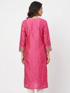 Pink Embellished Straight Silk Kurti