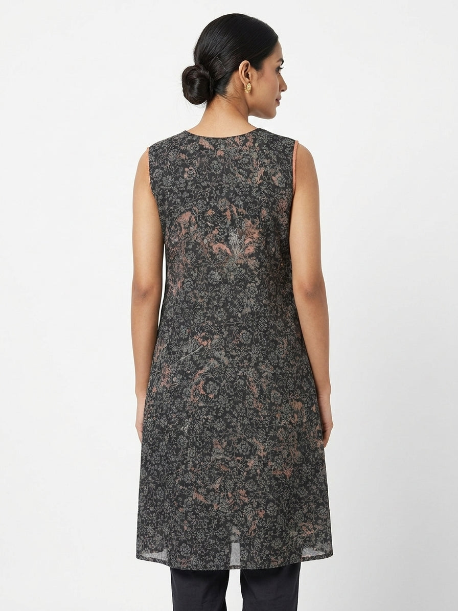 Multi-Color Floral Printed Viscose Kurti with Embellished Neckline
