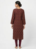Women's Wine Ethnic Printed Rayon Kurti