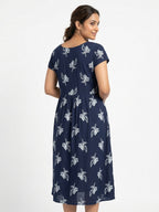 Navy Blue Floral Printed Relaxed Fit Dress
