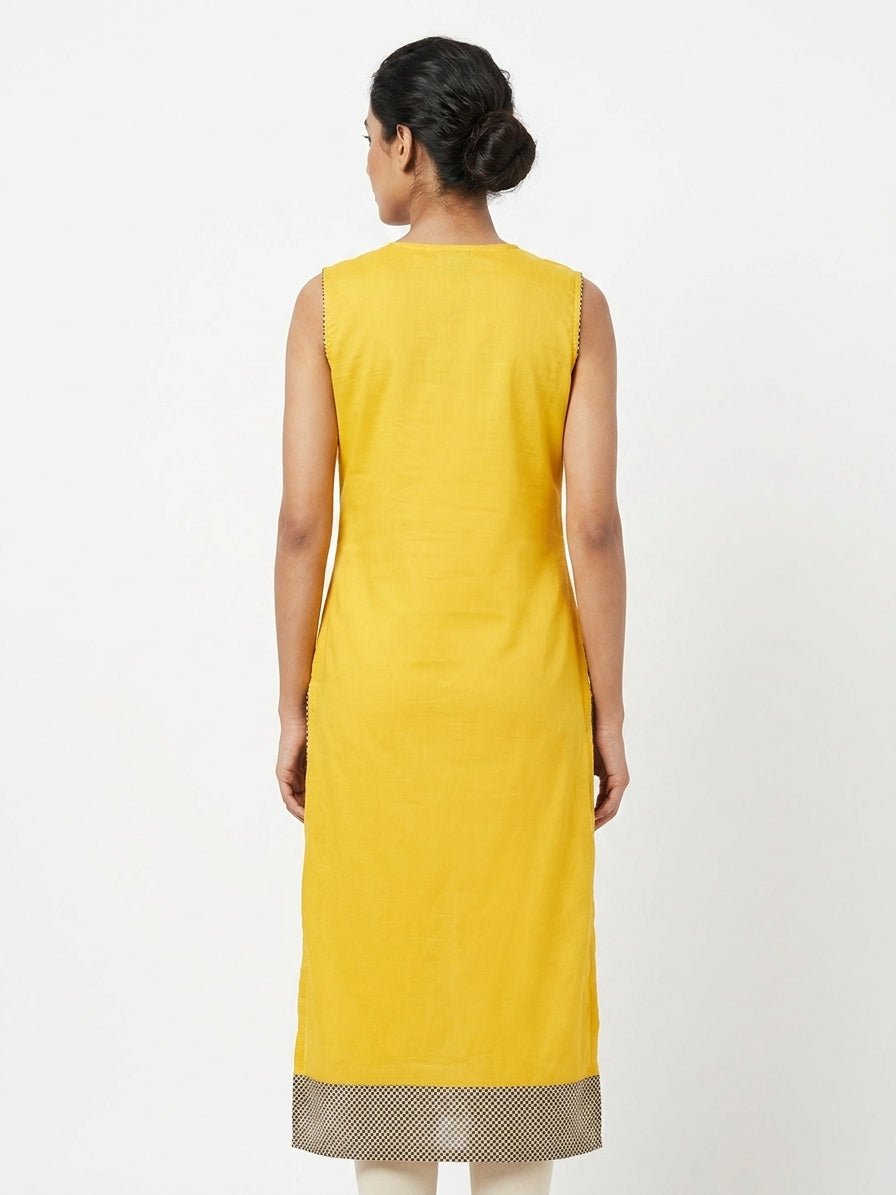 Yellow Embellished Sleeveless Kurti