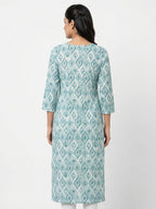 Sea Green Abstract Print Regular Fit Kurti