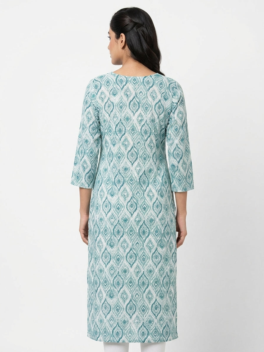 Sea Green Abstract Print Regular Fit Kurti