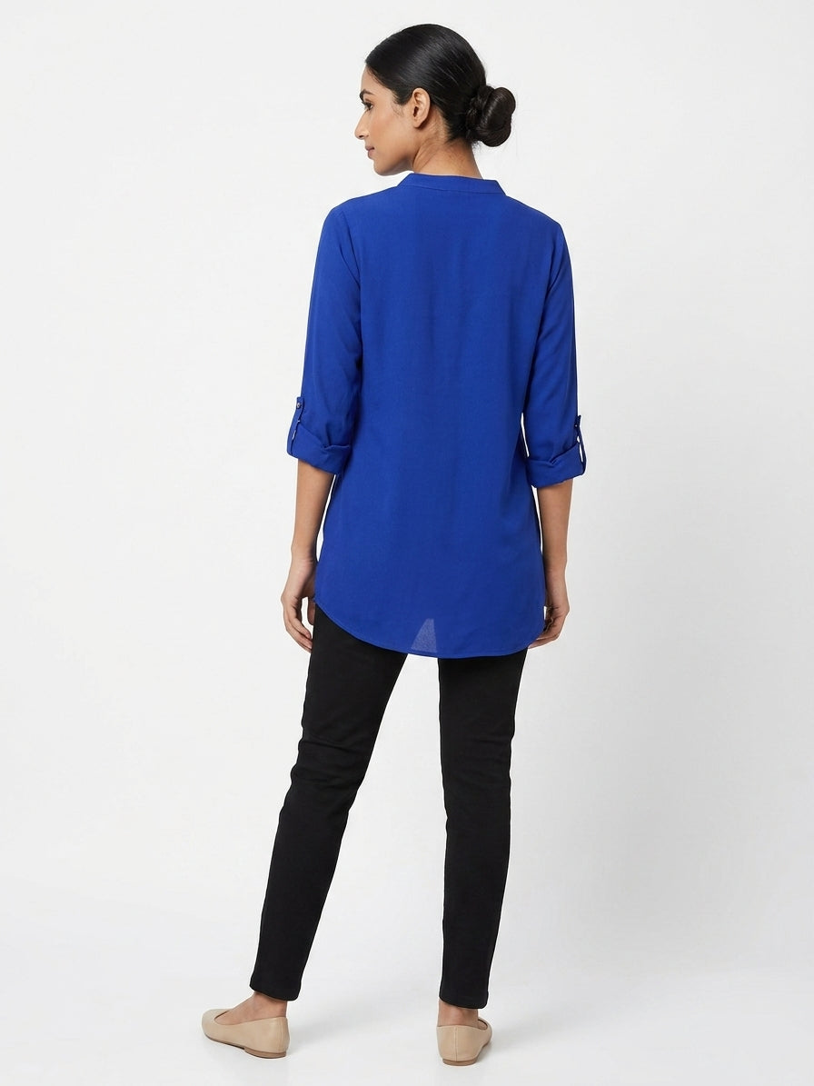 Women's Blue Solid Casual Tunic Top