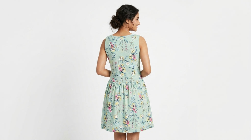 Women's Mint Green Floral Printed Flared Dress