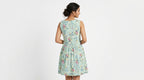 Women's Mint Green Floral Printed Flared Dress