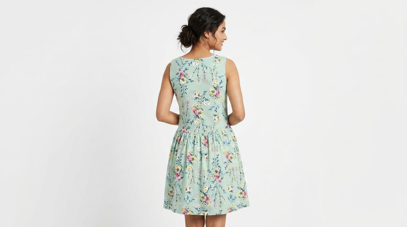 Women's Mint Green Floral Printed Flared Dress