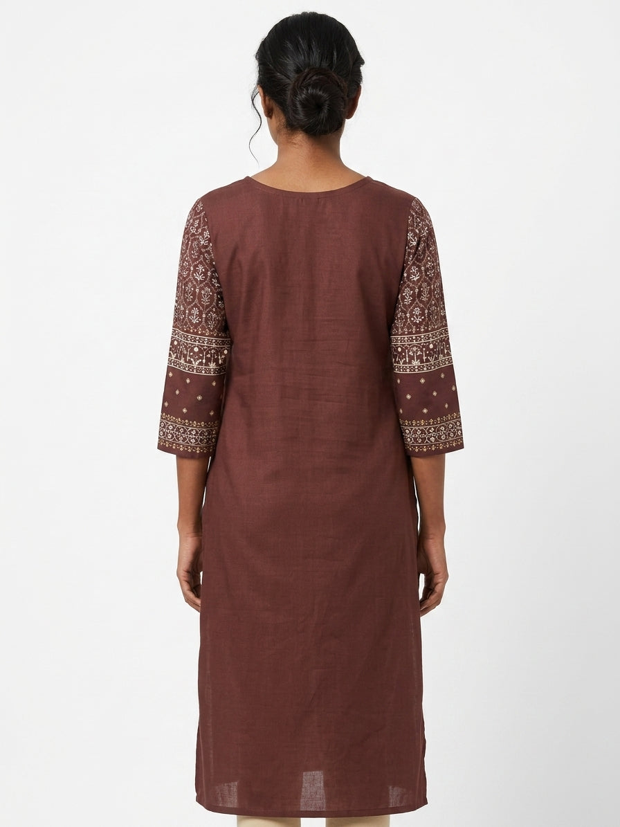 Brown Ethnic Print Straight Kurti