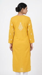 Yellow Embellished Straight Kurti