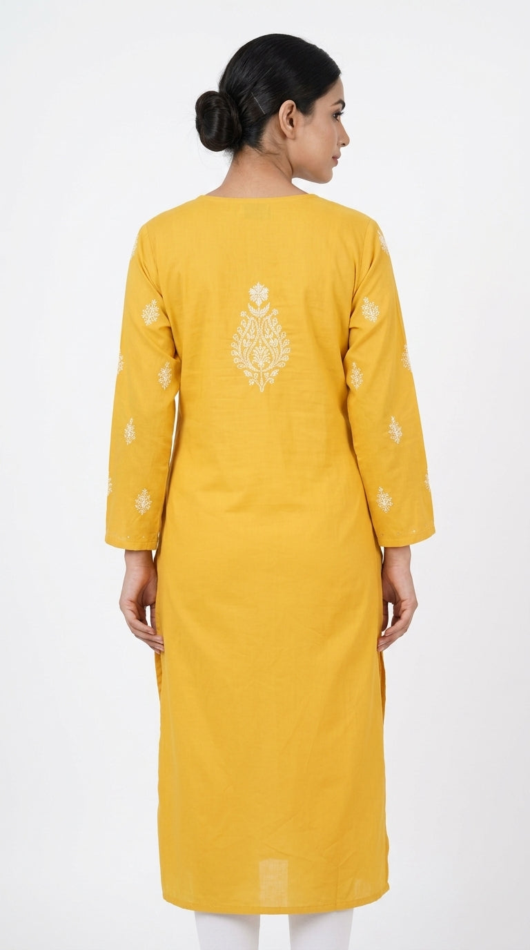 Yellow Embellished Straight Kurti