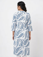 Women's Blue and White Floral Printed Cotton Kurti