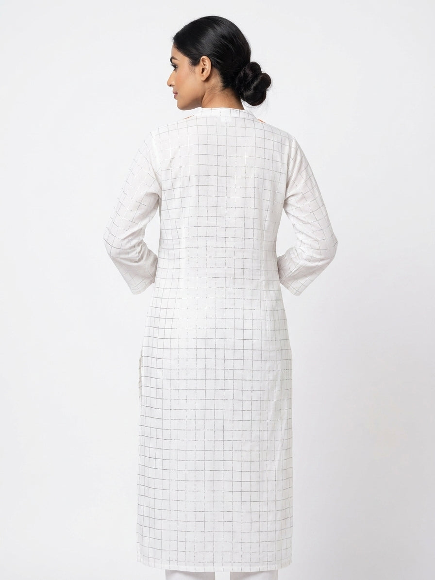 White Checkered Embellished Kurti