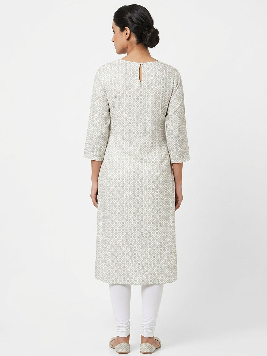 Off White Printed Viscose Kurti