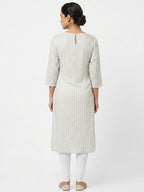 Off White Printed Viscose Kurti
