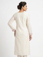 Off White Embellished Straight Kurti