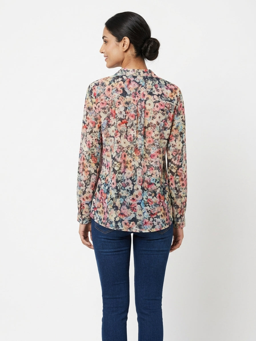 Women's Multi Floral Print Long Sleeve Blouse