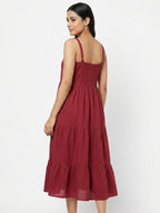 Women's Maroon Solid Flared Casual Dress