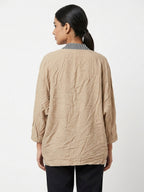 Beige Solid Relaxed Fit Open-Front Jacket