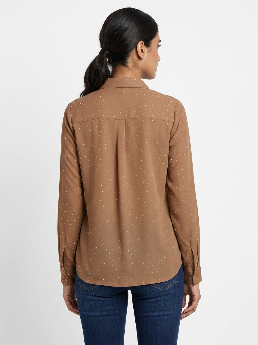 Brown Polka Dot Long Sleeve Top