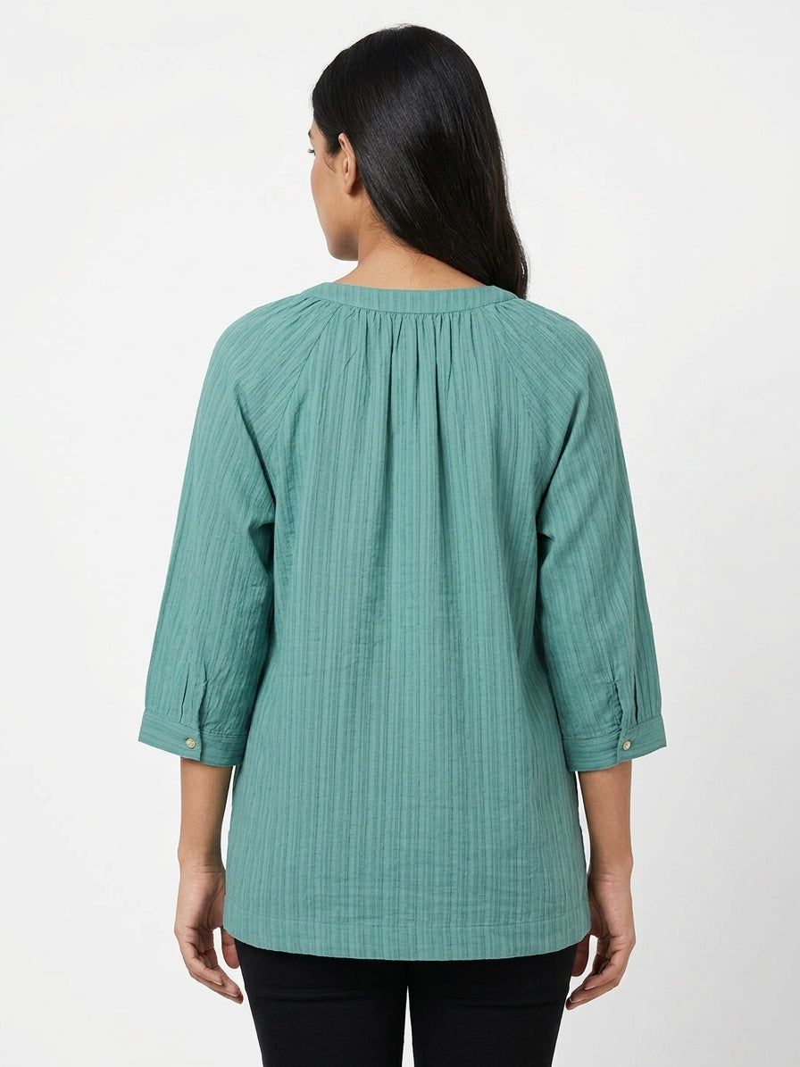 Sea Green Textured Relaxed Fit Top