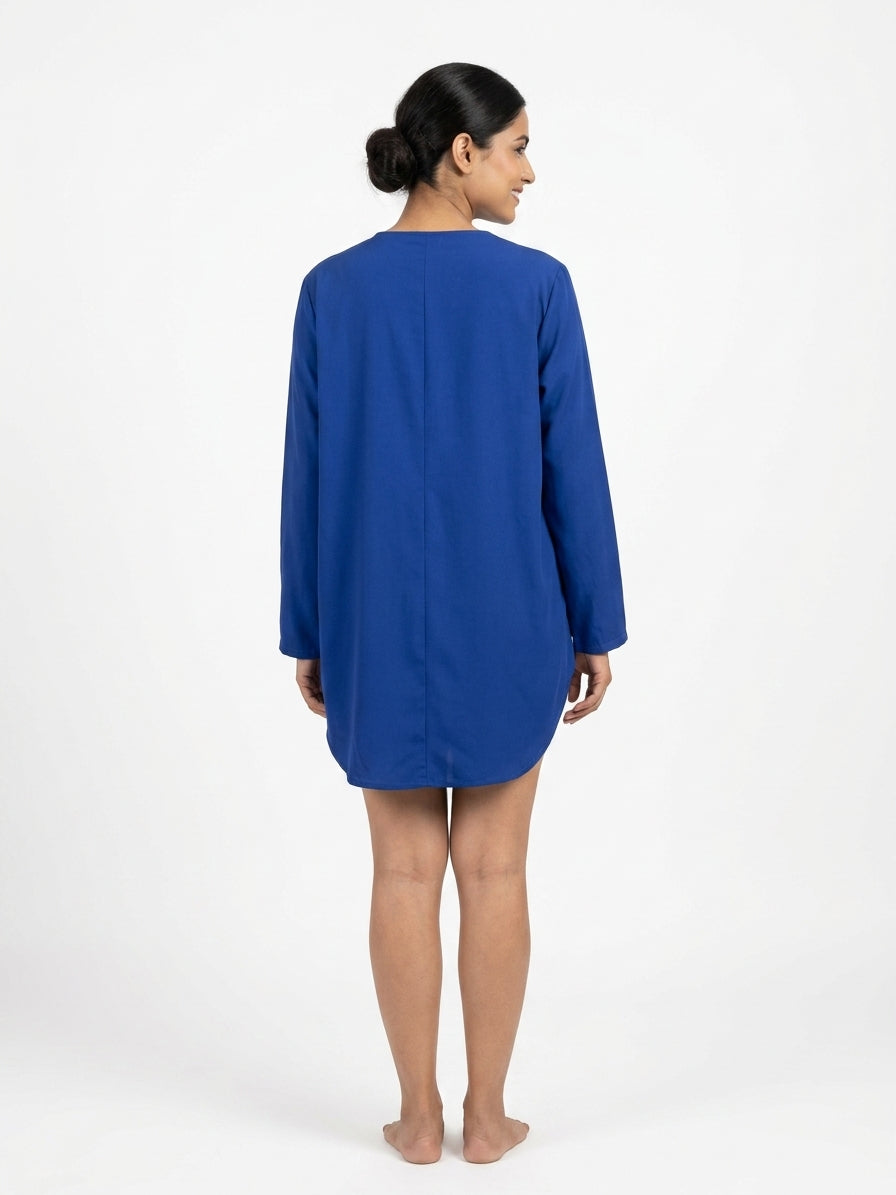 Stylish Blue V-Neck Zipper Top