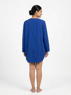 Stylish Blue V-Neck Zipper Top