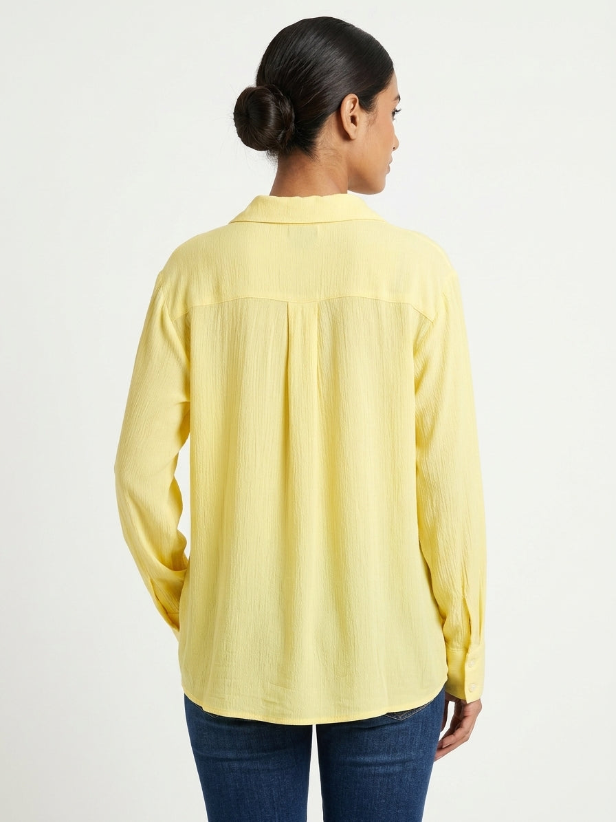 Women's Yellow Solid Relaxed Fit Casual Top