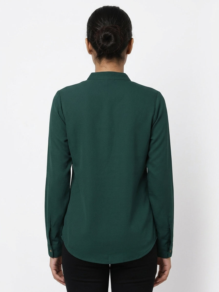 Women's Dark Green Solid Ruffled Top