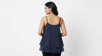 Navy Blue Polka Dot Flared Spaghetti Strap Top