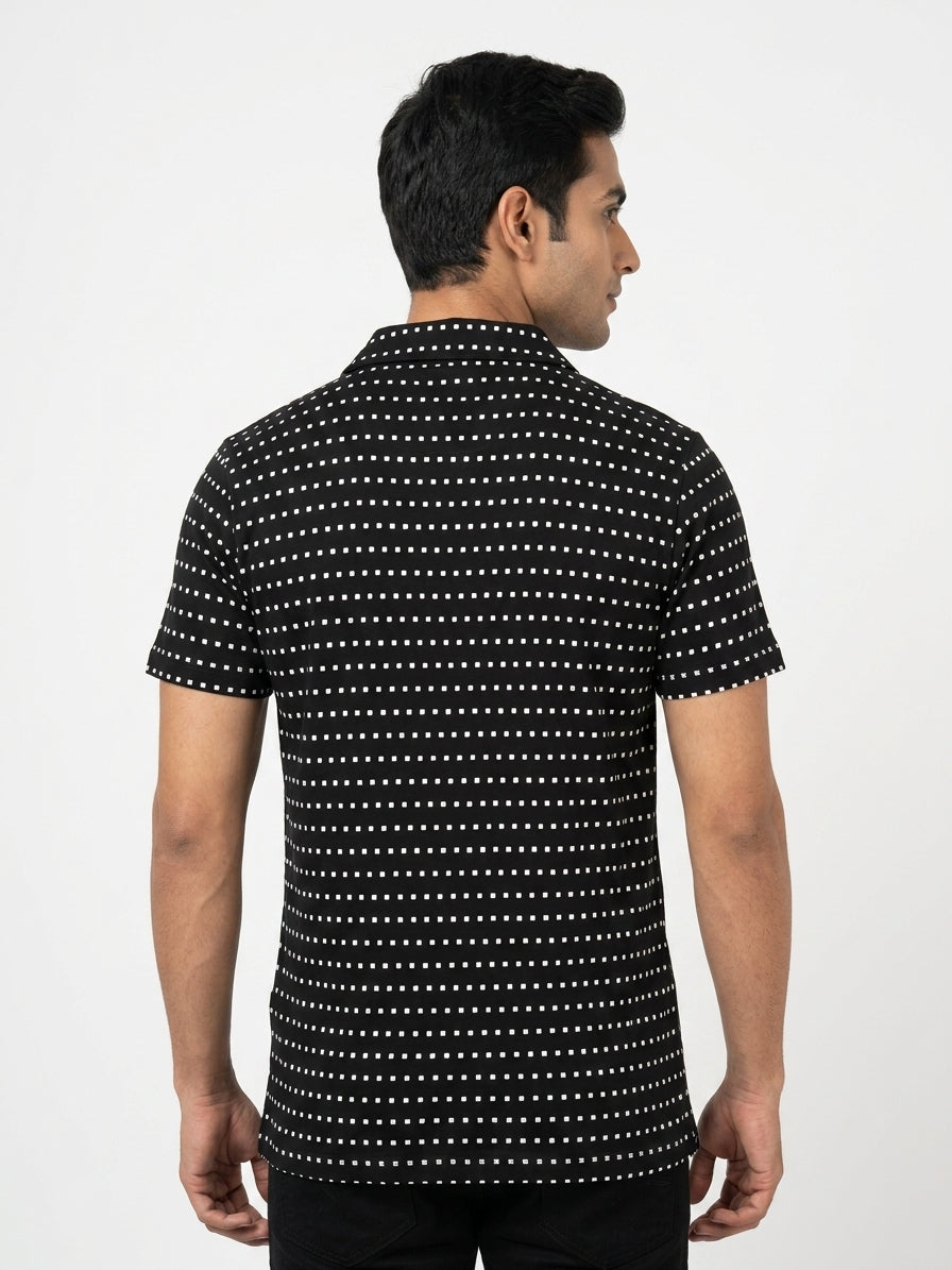 Women's Black Polka Dot Casual Top with Zip Collar