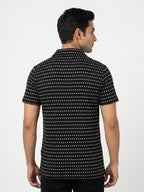 Women's Black Polka Dot Casual Top with Zip Collar