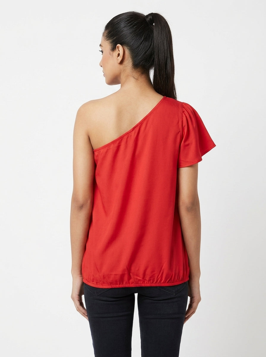 Women's Solid Red Relaxed Fit Top