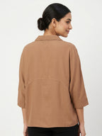 Women's Camel Solid Relaxed Fit Top